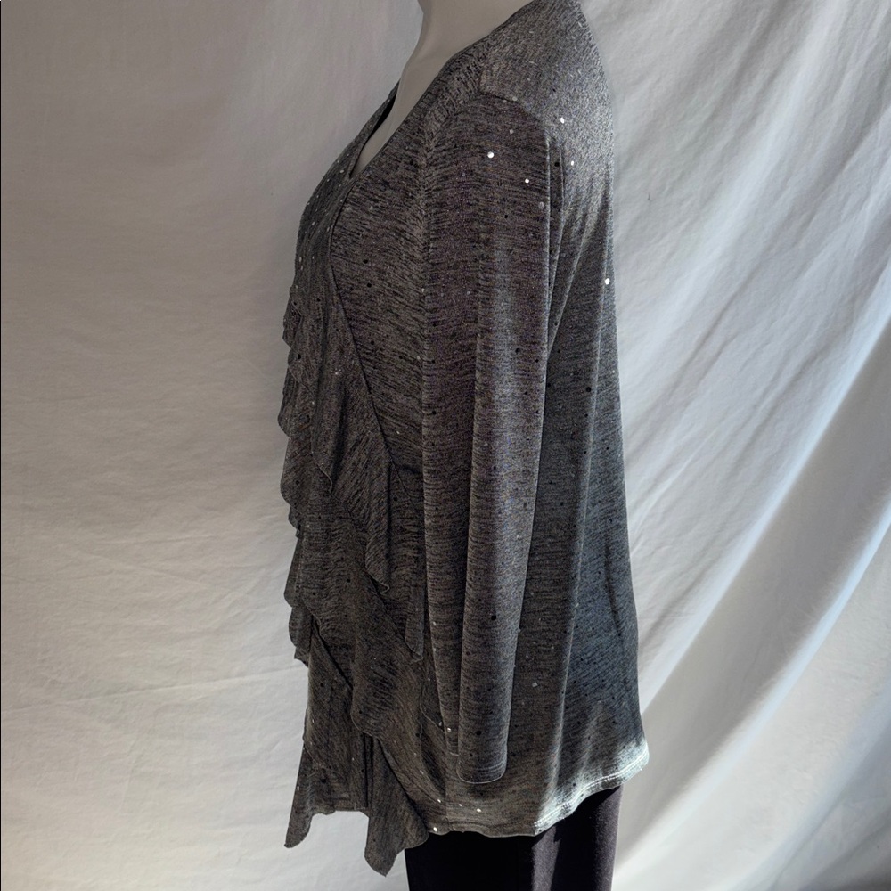 Notations Sparkly Gray Diagonal Ruffle Top - Picture 2 of 10